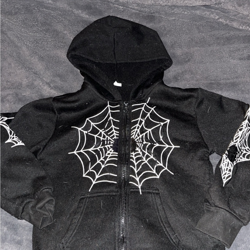 Black Hoodie with White Spiderweb Design